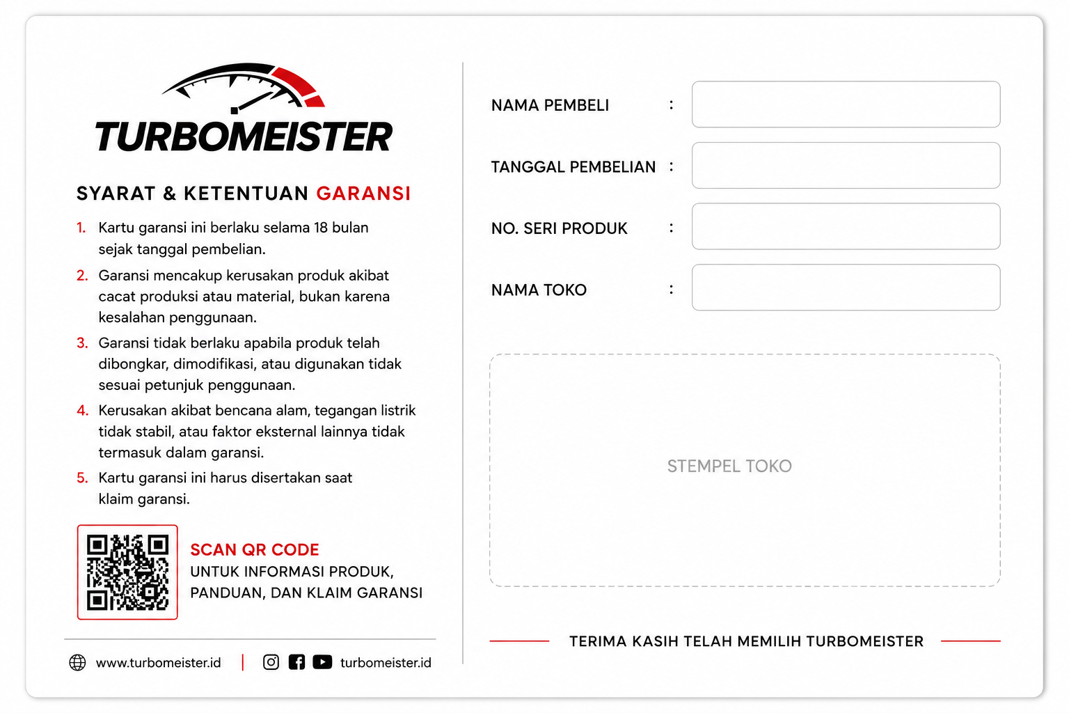 Kartu Garansi Turbomeister